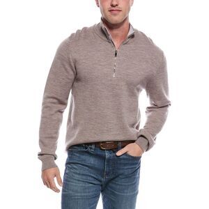 Magaschoni Mens  Merino Wool-Blend 1/4-Zip Mock Neck Sweater, Brown